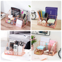 8 x Brand New Dfito Desk Organizer Table Organizer with Pen Trays and Drawer Made of Metal Mesh for Office and School, Rose Gold - RRP €183.92