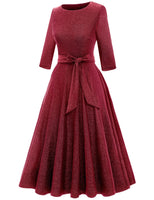 1 x RAW Customer Returns DRESSTELLS Women s 1950s Retro Vintage Rockabilly Dress Sparkle Festive Party Dresses Knee Length 3 4 Sleeve Ball Gown Elegant Evening Dress A-Line Pleated Skirt Glitter Burgundy 2XL - RRP €44.99