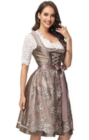 1 x RAW Customer Returns TrendiMax traditional ladies dirndl midi dirndl dress for Oktoberfest with lace apron, dark coffee, 44 - RRP €110.92