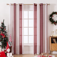 1 x RAW Customer Returns MIULEE Curtains Striped Transparent with Eyelets Voile Curtains Living Room Modern Set of 2 Bedroom Curtain Transparent with Wine Red White Striped Pattern Curtain Semi-Transparent Stripes 140 x 245 cm - RRP €27.49