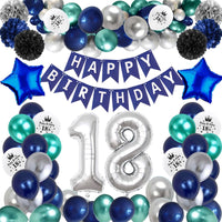 16 x Brand New TCJJ 18th Birthday Boy Balloons, Decoration 18th Birthday Boy Blue Silver Set, Balloon 18th Birthday Boy Party Decorations With Birthday Banner, Paper Flower Ball, Foil Balloon - RRP €230.4