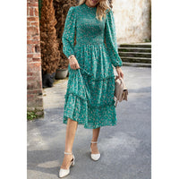 1 x RAW Customer Returns YNIQUE Women s Dresses Casual Long Sleeve Stand Collar Bohemian Floral Print Flowy Maxi Dresses Tiered Cocktail Dress - RRP €43.33