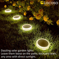 1 x RAW Customer Returns Lacasa Solar Floor Lights Outdoor, 30LM Pack of 4 Solar Lights for Outdoor Use Warm White 2700K IP68 Waterproof Solar Lamps Auto ON OFF LED Path Lights for Garden Lawn Patio Driveway, Round - RRP €39.01