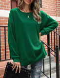 1 x RAW Customer Returns Florboom Women s Long Sleeve Round Neck T-Shirt with Side Slits, Dark Green, L - RRP €29.49