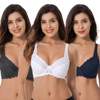 1 x RAW Customer Returns Curve Muse Plus Size Minimizer Underwire Unlined Bra with Embroidered Lace - 3 Pack-Navy,White,Slate-80G - RRP €48.59