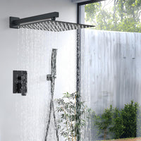 1 x RAW Customer Returns Hevenaov concealed shower fitting black set 30x30cm ultra-thin square shower fitting complete set rain shower head hand shower made of brass 2 functions high-quality anti-scalding shower system - RRP €140.0