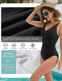 1 x RAW Customer Returns UMIPUBO Swimsuit Women Tummy Control Push Up Swimwear Sexy V Neck Monokini Plus Size One Piece Swimsuits with Underwire Swimwear Black, L  - RRP €38.99