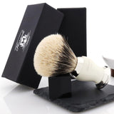 1 x RAW Customer Returns Haryali London shaving brush badger hair real silvertip badger hair - shaving brush for wet shaving - handle made of black precious resin and metal accents for safety razor shaving - shaving brush set - RRP €29.99