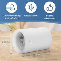 1 x RAW Customer Returns Albatros tube fan 100mm Silencio Tubo - Extra quiet and powerful - Innovative tube fan for bathrooms, kitchens and living rooms - Creates a pleasant feel-good climate - RRP €64.95