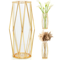 1 x RAW Customer Returns Winter Shore Gold Vases Decoration for Centerpieces - 28 cm Large Cylinder Vases with Decorative Iron Vase Holder - Flower Arrangement for Pampas Grass Decoration Wedding Table Decoration - RRP €20.89