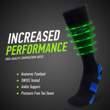 7 x Brand New CFA V1 High Quality Compression Socks for Men and Women, Ankle Protection and Metatarsal Support, Flat Toe Seams, for Running, Sports, Flight 2 Pairs Small, Super Black Blue  - RRP €179.48