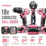 1 x RAW Customer Returns Hi-Spec 58-piece 18V cordless drill in pink with S2 bit set. DIY cordless screwdriver, drill for metal, drywall, wood and plastic in pink case - RRP €63.52