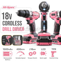 1 x RAW Customer Returns Hi-Spec 58-piece 18V cordless drill in pink with S2 bit set. DIY cordless screwdriver, drill for metal, drywall, wood and plastic in pink case - RRP €62.99