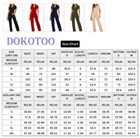 1 x RAW Customer Returns Dokotoo Jumpsuit Women Elegant Short Sleeve Long Overall Trouser Suit V-Neck Casual Loose Playsuit Romper, Green, L - RRP €43.36