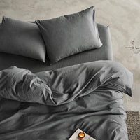 1 x RAW Customer Returns Lanqinglv bed linen 200x200cm gray anthracite dark gray plain duvet cover duvet cover double bed and 2 pillowcases 80x80cm with zip - RRP €35.09