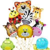 1 x Brand New Jungle Animals Head Foil Balloon Set - 9 Pieces Jungle Animal Balloon Tiger Lion Monkey Zebra Giraffe Frog Cow Snails Insect Helium Balloon for Children Birthday Decoration Children s Birthday Forest Animals Decoration - RRP €6.65