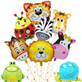 1 x Brand New Jungle Animals Head Foil Balloon Set - 9 Pieces Jungle Animal Balloon Tiger Lion Monkey Zebra Giraffe Frog Cow Snails Insect Helium Balloon for Children Birthday Decoration Children s Birthday Forest Animals Decoration - RRP €6.65