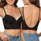 1 x RAW Customer Returns Niwicee Women s Lace Bra, Basic U-Shaped Low Back Bra Elegant Underwire Bra C, Black, 95  - RRP €29.99