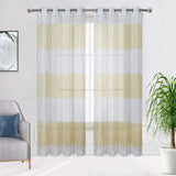 3 x Brand New CAROMIO curtains with eyelets, transparent curtains, linen look for living room, silver foil print, branch pattern, window curtain, decorative curtains, modern, 2 pieces, white and yellow, 132 x 229 cm - RRP €25.38