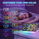 1 x RAW Customer Returns Sukeen Digital Alarm Clock, 7.4 Digital Alarm Clock, Digital Clock Mirror Alarm Clock with 11 Colors Digital Display, 10 Modes RGB Night Light, USB-C Charging Port, Brightness, LED Digital Clock for Bedside Table - RRP €23.99