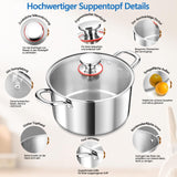 1 x RAW Customer Returns TEAMFAR cooking pot large 24cm, 3-layer stainless steel 5.7L pot with glass lid for all types of stoves, soup pot pasta pot induction for cooking, polished stainless steel uncoated, healthy, dishwasher safe - RRP €32.26