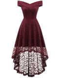 1 x RAW Customer Returns Homrain Women s Elegant Lace Dress Bridesmaid Dresses Festive Party Knee-Length Cocktail Dress Off Shoulder Rockabilly Retro Dress Evening Dresses Burgundy S - RRP €45.99