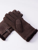 1 x Brand New YISEVEN Gloves Women Winter Sheepskin Leather Soft Lambskin Full Finger Fabric Warm Hairy Wool Lined Long Thermal Wrist Cute Driving, Dark Brown L 8 -9  - RRP €34.99