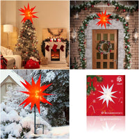 1 x RAW Customer Returns Qijieda 3D Christmas Star Illuminated Outdoor Battery with Timer - 58cm LED Christmas Star for Windows, Advent Star for Decorating Courtyard, Balcony and Garden 58cm, Red  - RRP €25.16