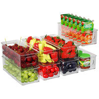 1 x RAW Customer Returns FINEW Refrigerator Organizer Set of 8, Stackable Storage Box, Small Refrigerator Boxes with Handle, Transparent Containers for Kitchens, Cabinets, Freezer, Pantry - BPA Free - RRP €30.24