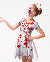 1 x RAW Customer Returns IKALI Girls Zombie Bloody Nurse Costume Halloween Kids Walking Dead Outfit Hospital Uniform 3 Pieces 7-8 Years - RRP €24.9