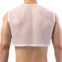 1 x Brand New YUFEIDA Men s Undershirts Fishnet Crop Top Mesh See Through Crop Half Tank Tops Novelty T-Shirts Undershirts for Men - RRP €27.6