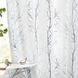 1 x Brand New FMFUNCTEX Curtains with Eyelets Silver Foil White Tree Branches Printed Curtains Linen Look Curtains Semi-Transparent Curtains Modern Eyelet Curtains for Living Room Bedroom Silver on White, 127 x 245 cm  - RRP €31.99