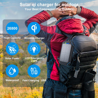 1 x RAW Customer Returns Solar Powerbank Wireless 26800mAh Solar Charger, Portable USB C Power Bank with Outdoor Waterproof Solar Panel Built in 3 Cables Camping Lights for Smartphones, Tablets and More - RRP €40.33