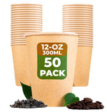 1 x Brand New Beeleeve 50-Pack to-Go Coffee and Tea Cups Compostable - Eco - Biodegradable - Disposable Containers for Office, Party, Wedding Drinks - Brown Kraft Paper, PLA Coating 300ml 12oz  - RRP €17.99