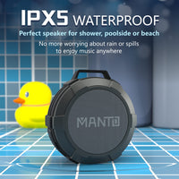 1 x RAW Customer Returns MANTO Mini Bluetooth Speaker Portable IPX5 Shower Speaker Portable, Stereo Sound V4.2 Music Box, 12-Hour Playtime Works with Laptop Tablets iPhone Android Devices - RRP €19.36