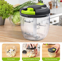 1 x RAW Customer Returns ANIMALUJOS BONDIBUY Manual Chopper, Manual Chopper with Rope, Manual Food Chopper, Manual Vegetable Chopper, 5 Replacement Blades 900 ML, GREEN AND GRAY  - RRP €14.87