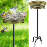 1 x RAW Customer Returns FaloStwer 40In Bird Bath Bird Bath Feeding Bowl Watering Hole Standing, Metal Bird Basin Bowl Wild Birds Watering Bowl for Birds, Bird Bath Large Frost-Proof Winterproof Bird Bath Retro Gold  - RRP €34.27