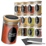 3 x Brand New FINEW spice jars set round - 12 x 200ml, spice jars made of glass, glass container with bamboo lid, spice shaker set with labels markers, jars for spices, tea, food storage - RRP €116.97