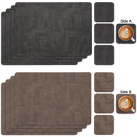 1 x RAW Customer Returns Myir JUN Washable Leather Placemats and Coasters, Double-Sided Placemats Set of 4 Non-Slip Placemats Leather Faux Leather Placemats Grey Brown, Set of 4  - RRP €18.65