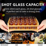 1 x RAW Customer Returns Shot glasses set 0.5 oz-0.66 oz 15 ml-20 ml cocktail holder and shot glass mini 24 pcs. drinks serving board organizer 24 holes with clear crystal glass for liquor shots whiskey brandy vodka rum - RRP €30.24