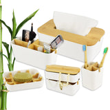 1 x RAW Customer Returns Bamboo bathroom set white Bathroom Accessories Handkerchiefs - Facial Tissues Box Toothbrush holder Jewelry box Cosmetic Organizer Soap dish bamboo Bathroom Accessories Set Set  - RRP €39.83