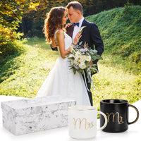 1 x RAW Customer Returns Yesland 2 Pieces Mr and Mrs Mugs Ceramic 360ml Coffee Cups Engagement Mr and Mrs Coffee Mugs Cups Set, Perfect for Coffee, Tea and Water for Wedding, Valentines Gift Black and White  - RRP €24.19