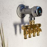 1 x RAW Customer Returns UPP water distributor 4-way I For 1 2 3 4 faucet connection with plug-in coupling I 4-way distributor for garden hose Connect 4 devices at the same time I Each output is adjustable I Brass - RRP €29.99