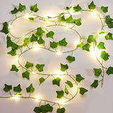 1 x RAW Customer Returns KASZOO 1 piece artificial ivy with fairy lights, 2M ivy garland with 20 LED lights, ivy fairy lights IP65 waterproof battery operated for indoor use, wedding, party decoration - RRP €8.05