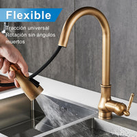 1 x RAW Customer Returns Vintage Antique Bronze Brass Kitchen Faucet Single Hole Mixer Copper Pull Out Sprayer Stream, Spray, Powerful Aquablade 3 Function Sprayer  - RRP €89.99