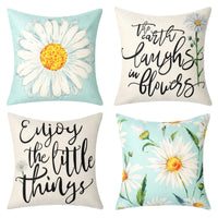 4 x Brand New SOMYTING Set of 4 Pillowcases 45 x 45 cm with Daisies Decoration Sofa Chair Square Cushions Bedroom Pillow Cushion for Garden Living Room Modern Garden Sofa - RRP €59.96