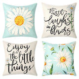 4 x Brand New SOMYTING Set of 4 Pillowcases 45 x 45 cm with Daisies Decoration Sofa Chair Square Cushions Bedroom Pillow Cushion for Garden Living Room Modern Garden Sofa - RRP €59.96