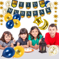 1 x Brand New Ramadan Mubarak Eid Mubarak Balloons Decorations,18 Pieces Eid Decorations Latex Balloons Eid Mubarak Banner Moon Star Foil Balloon Ramadan Set for Muslim Islamic Ramadan Decorations - RRP €20.4