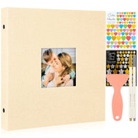 1 x RAW Customer Returns Benjia Self Adhesive Photo Album, Blank Pages Photo Album with Sticker and Metallic Pen for 9x13 10x15 13x18 A4 A5 A6 Small 40 Sheets 80 Pages, Beige  - RRP €23.96