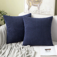 1 x RAW Customer Returns MIULEE Set of 2 Cushion Covers Corduroy Decorative Pillow Case Sofa Cushion Decorative Couch Cushion Cover Soft for Living Room Bedroom 50 x 50 cm, 20 x 20 Inch Dark Blue - RRP €18.67